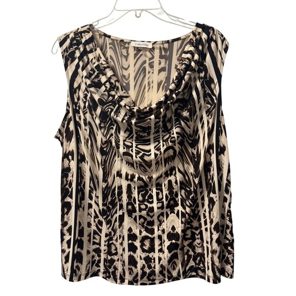 Calvin Klein Womens Sleeveless Cowl Neck Animal Print Top Sz 1X Polyester/Spande - Picture 1 of 12